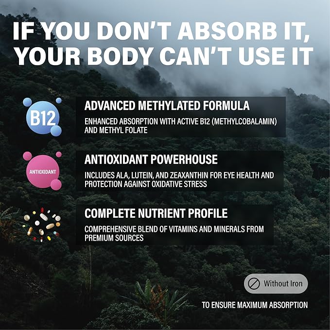 Wild Methylated Multivitamin for Women & Men | Daily Multi Vitamin | MTHFR Supplement Without Iron | Methylated B12, Folate, Vitamin C, A, K2, D, E, Choline, Biotin, ALA, CoQ10 & More (60 Capsules)