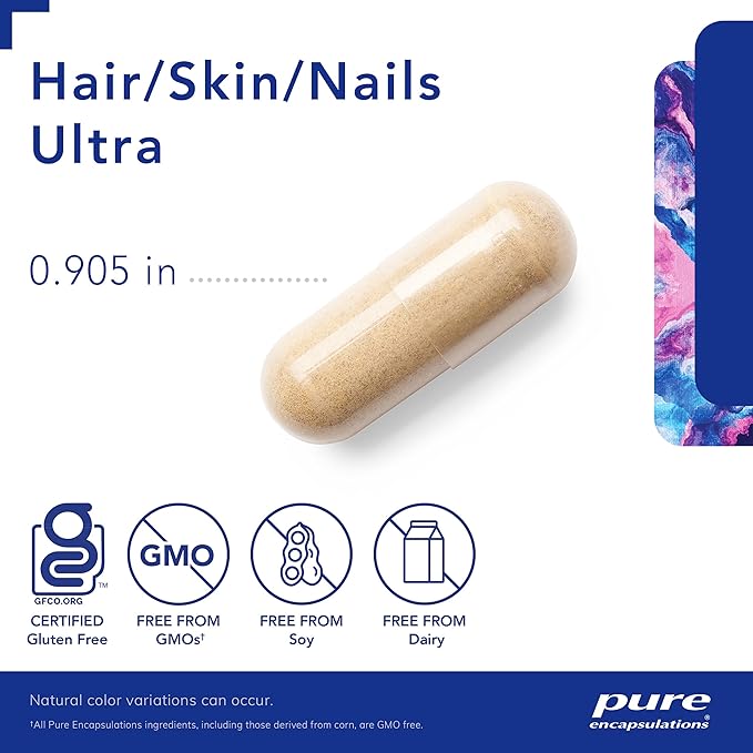 Pure Encapsulations Hair/Skin/Nails Ultra - Supplement for Collagen, Anti Aging, Keratin, Antioxidants, Skin Hydration, Hair, and Nails* - with Biotin, Vitamin C, and More - 60 Capsules