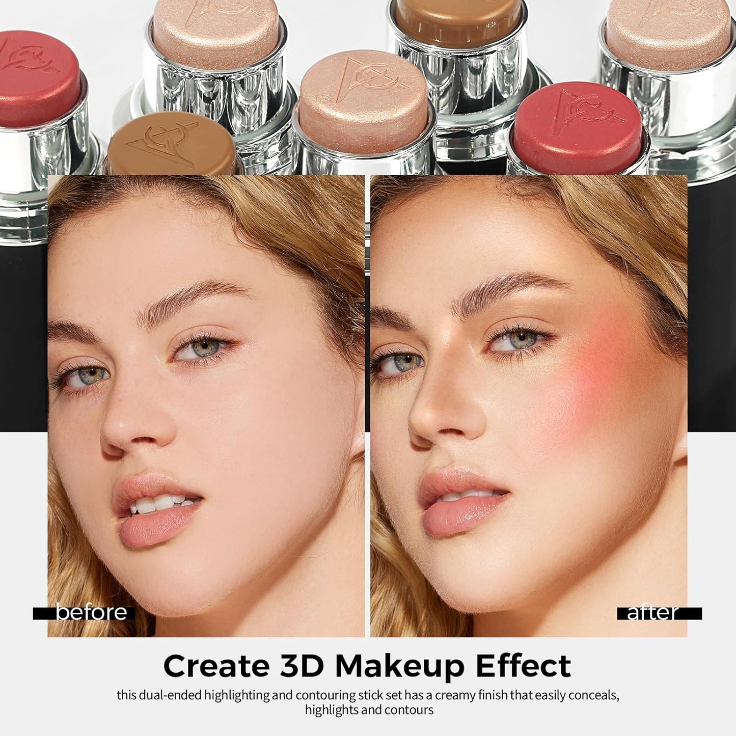 Highlighter Stick, Blendable Makeup, Smooth and Long Lasting, Brightening Effect, Fragrance of Flowers, Better for Fair Skin