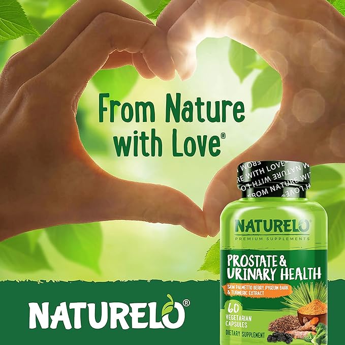 NATURELO Prostate & Urinary Health, Comprehensive Formula with Saw Palmetto, Pygeum, Tumeric, Plant Sterols, Broccoli and Lycopene, 120 Vegetarian Capsules