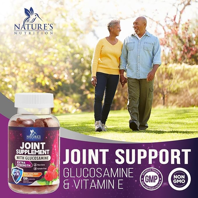 Joint Support Gummies Glucosamine Plus Vitamin E - Nature's Joint Support Supplement for Occasional Discomfort for Back, Knees & Hands - Cartilage & Joint Health & Flexibility Support - 120 Gummies