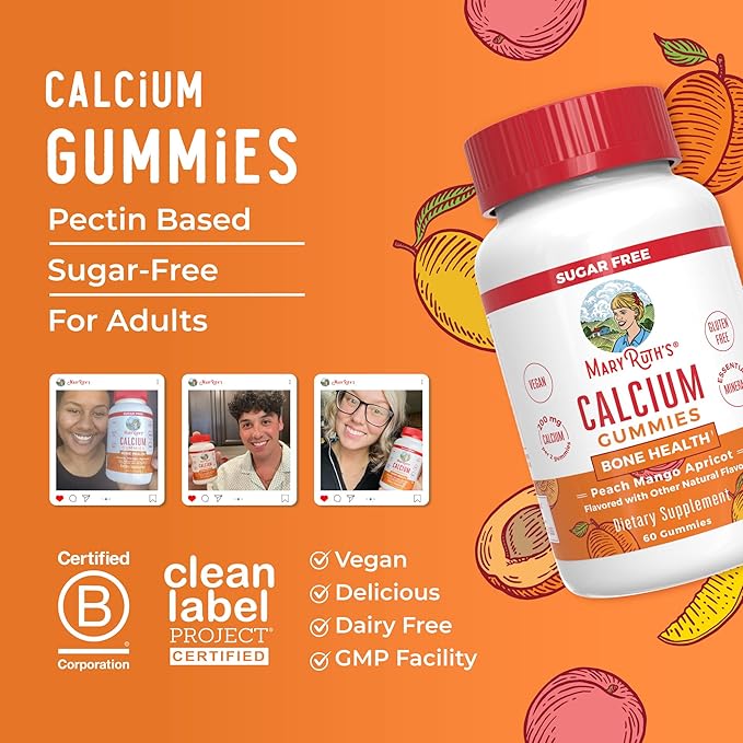 MaryRuth Organics Calcium Supplement | Sugar Free | Calcium Gummies for Women and Men Ages 14+ | Strong Bones and Teeth | Essential Mineral | Vegan | Gluten Free | 60 Count
