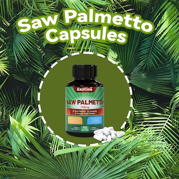 Saw Palmetto Supplement, Saw Palmetto Extract 750mg, with Lycopene, Pumpkin Seed Powder, for Men and Women,Non-GMOs & Gluten, Vegan, 90 Count Capsules（Pack of 2）