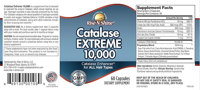 Catalase Extreme Supplement 10,000 - Supplement with Saw Palmetto, Biotin, Fo-Ti, PABA - Hair Supplements for Strong Hair Support- 180 Capsules - Pack of 3 (90-Day Supply)