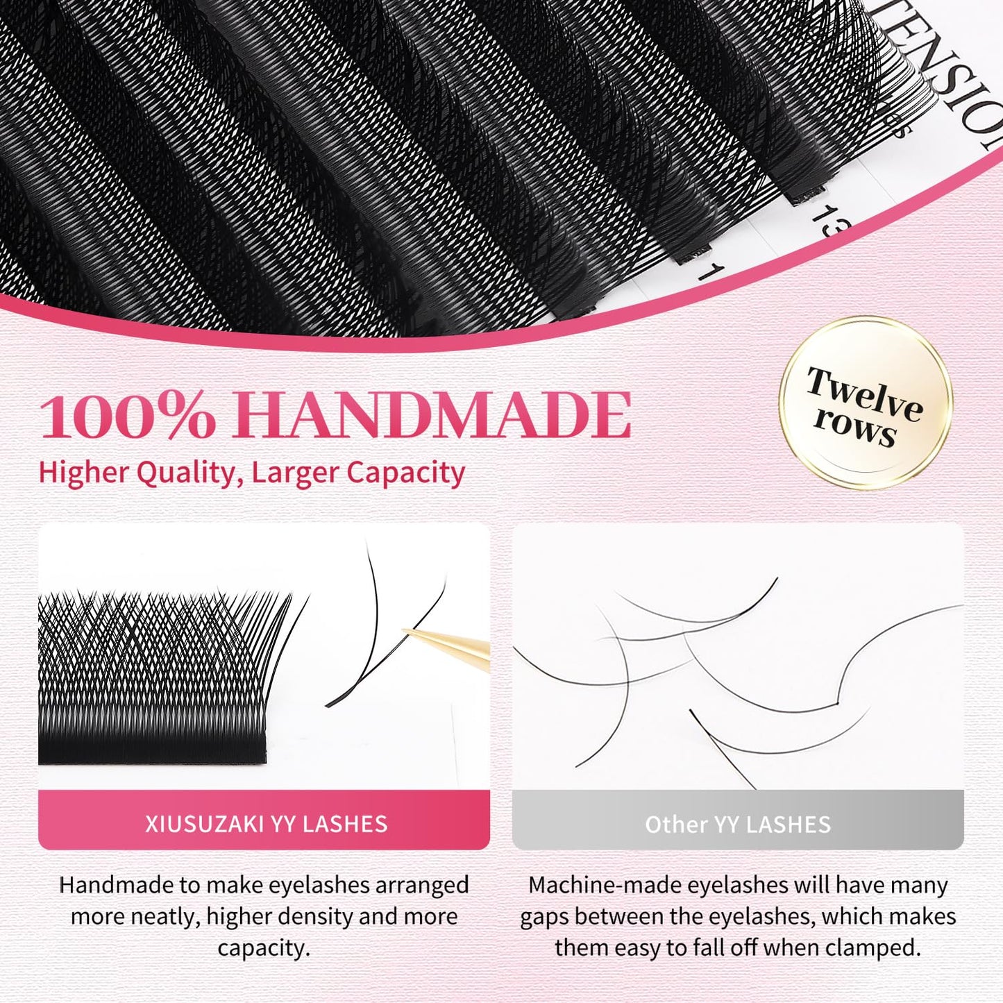 YY Lash Extensions Supplies Y Eyelash Extensions 0.07mm Thickness D Curl 10mm Premade Fans 4D Russian Volume Matte Black 12 Rows Crisscross Eye Lashes(YY-0.07-D,10mm)