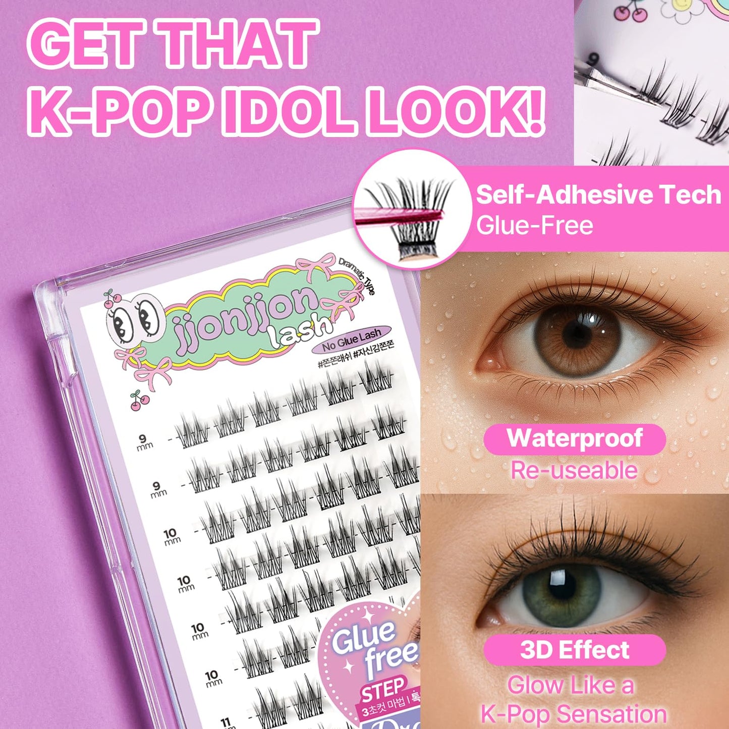 Korean Self Adhesive Lash Clusters Under No Glue Press On Pre Bond Lash Clusters Fluffy Self Adhesive False Eyelashes No Glue Needed Reusable Wispy Eyelash Extensions