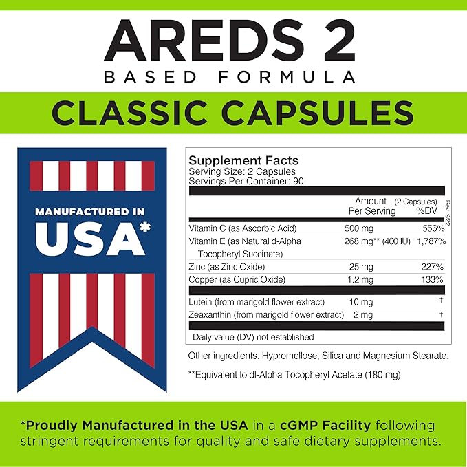 Viteyes AREDS 2 Eye Vitamins, Classic Macular Support, Allergen Free Capsules, with Natural Vitamin E, Vitamin C, Zinc, Copper, Lutein & Zeaxanthin, Eye Doctor Trusted, Manufactured in The USA, 180 Ct