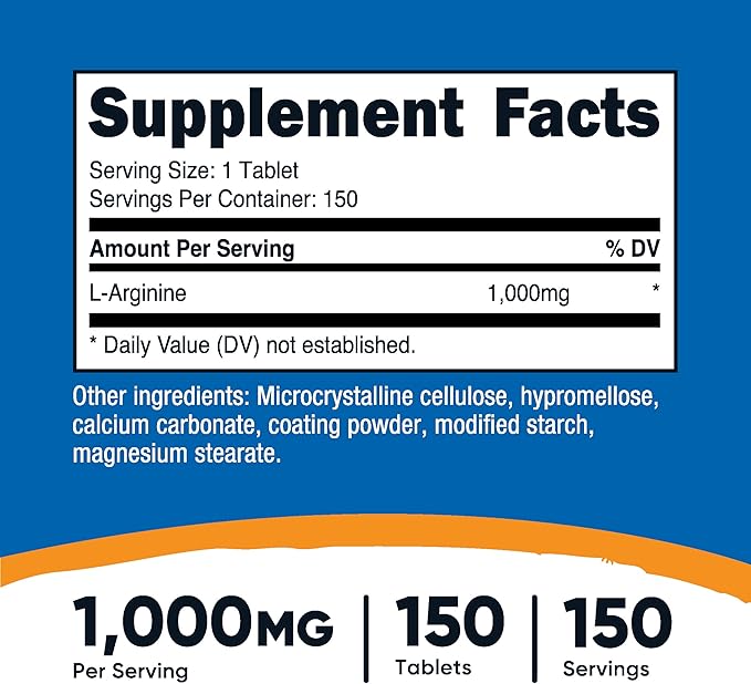 Nutricost L-Arginine 1000mg, Amino Acid Tablets (150 Tablets)