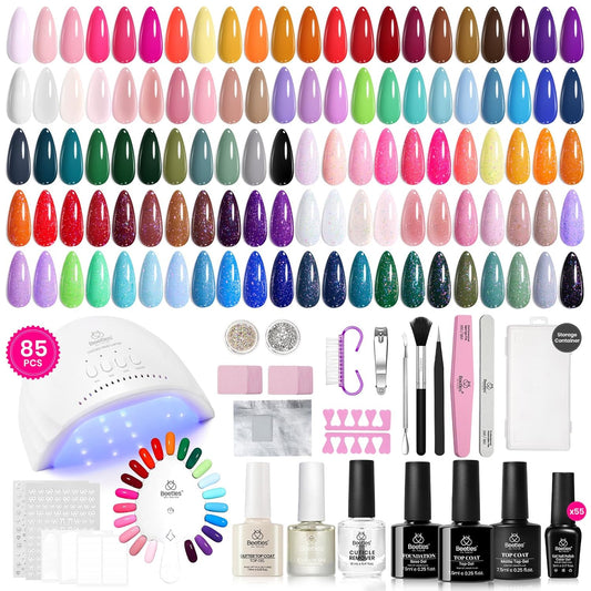 Beetles 85 Pcs Gel Nail Polish Kit with U V Light 55 Colors Gel Nail Kit for Beginners with Everything at Home Manicure Winter Nail Art Jelly Nails Emotional Spectrum Collection