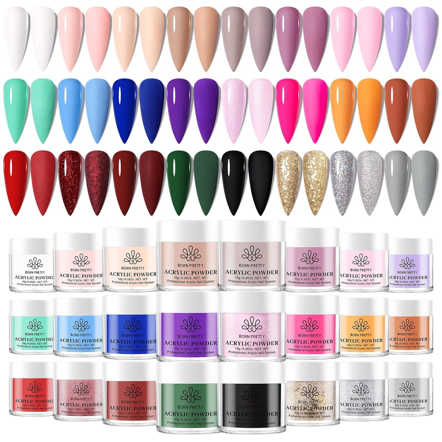 BORN PRETTY Acrylic Powder Set-24 Colors Acrylic Nail Powder Set Fall Winter Colors Pigmented Powders for Nail Extension Gift Home DIY & Salon No Lamp Needed