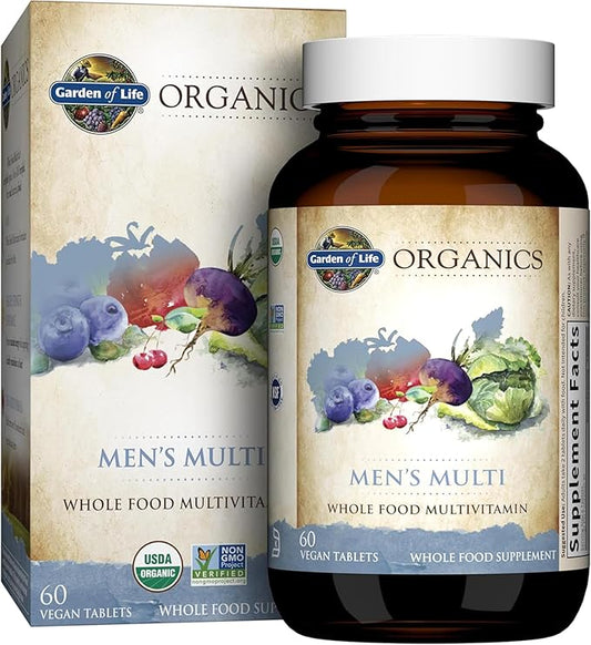 Garden of Life Organics Whole Food Multivitamin for Men, 60 Tablets, Vegan Mens Vitamins and Minerals for Mens Health and Well-Being, Certified Organic Vegan Mens Multi