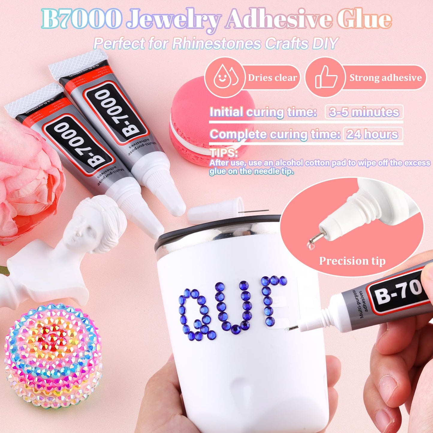 30000Pcs Resin Rhinestones for Bedazzling with 3Pcs B7000 Jewelry Glue, Royal Blue Flatback Gems Rhinestones for Crafting, Clothing Tumblers Mugs Shoes Fabric Decor Nail Art