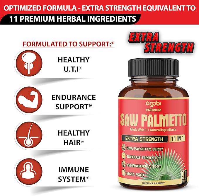 Premium Saw Palmetto Capsules - Combined with Ashwagandha, Turmeric, Tribulus, Maca, Green Tea, Ginger, Holy Basil & More - Natural Prostate Support - 90 Capsules 3-Month Supply