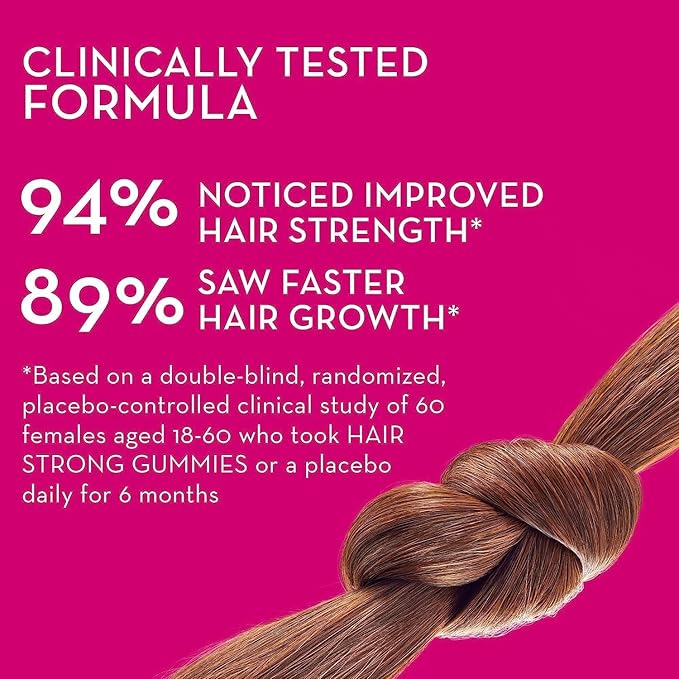 HUM Hair Strong - Daily Gummies with Biotin to Improve Hair Growth - Fo Ti, Folic Acid, Zinc, Vitamin B12 & PABA to Support Healthy Hair, Skin and Nails for Women and Men (100-Count)