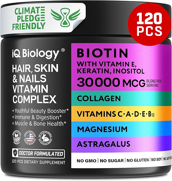 Biotin Supplement for Hair Growth - Biotin Vitamins & Keratin for Hair Loss & Thinning Hair - Hair Skin and Nails Vitamins for Women & Men - Healthy Hair Regrowth, Skin Glow & Nail Repair - 120 pcs