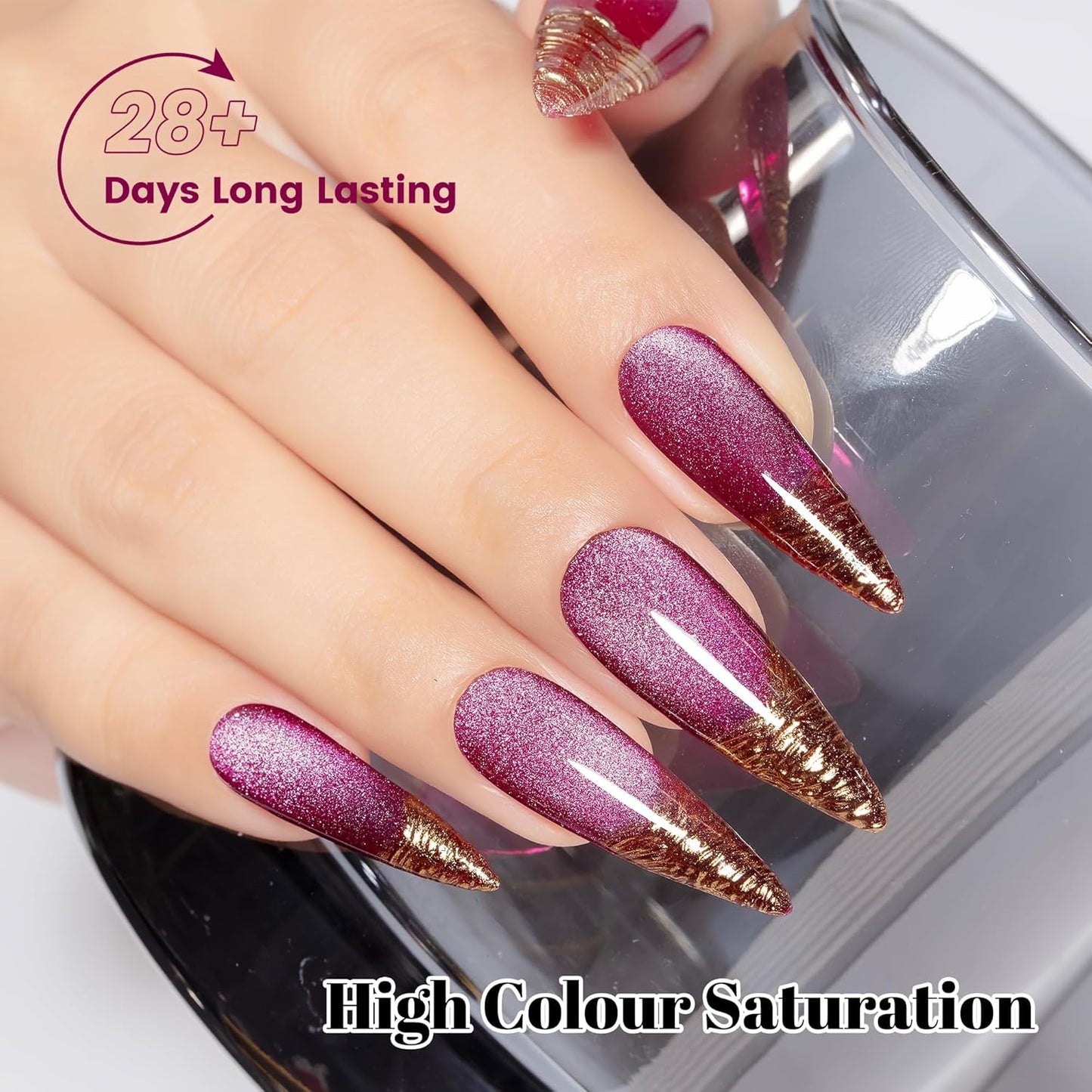 YTD Likomey Cat Eye Gel Nail Polish Set,Fall Winter 8 Colors Crystal Magnetic Glitter with Magnet Stick Kit,Silver Green Blue Black Champagne Gold Brown Plum UV Color Varnish,0.25 Fl Oz 7.5 ml