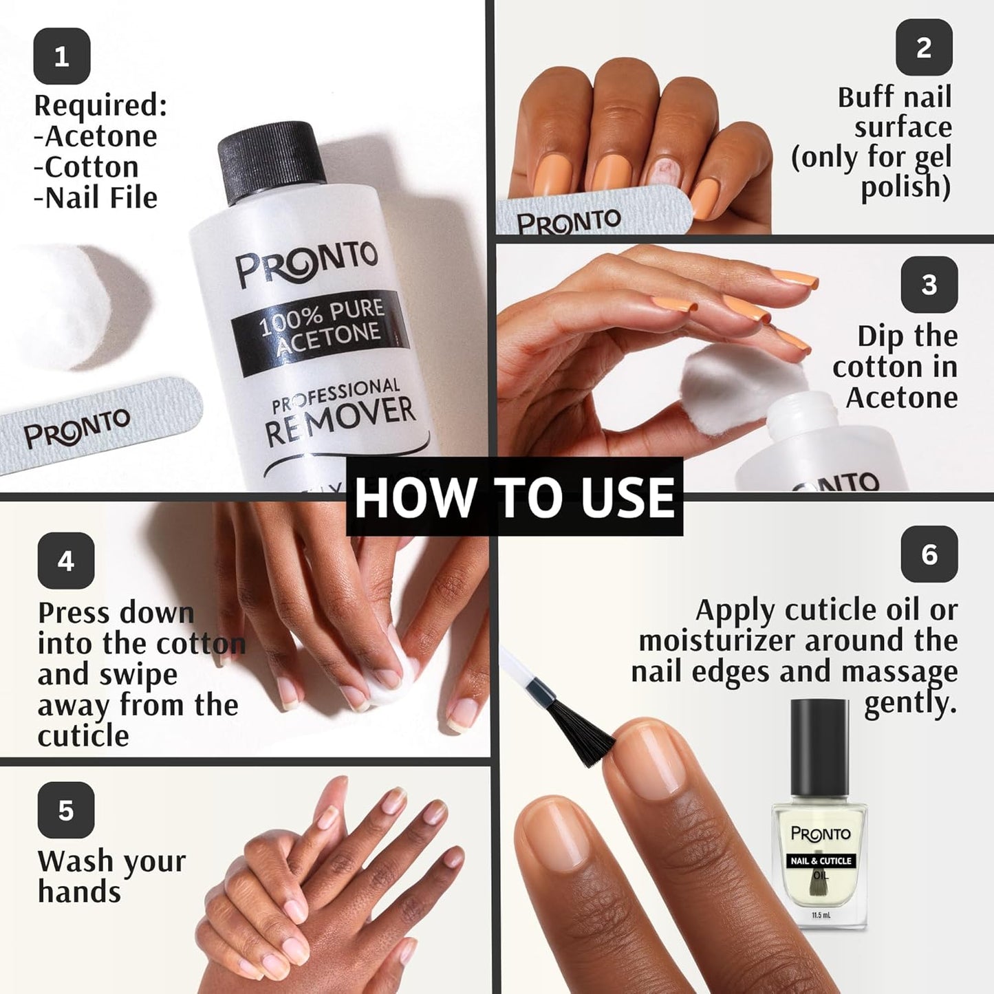 Pronto 8 Oz 100% Pure Acetone Nail Polish Remover and Cuticle Oil, Pure Acetone for All Nail Polish Types including Gel, Acrylic & Sculptured Nails, Gel Nail Polish Remover and Nail Repair, Duo Pack