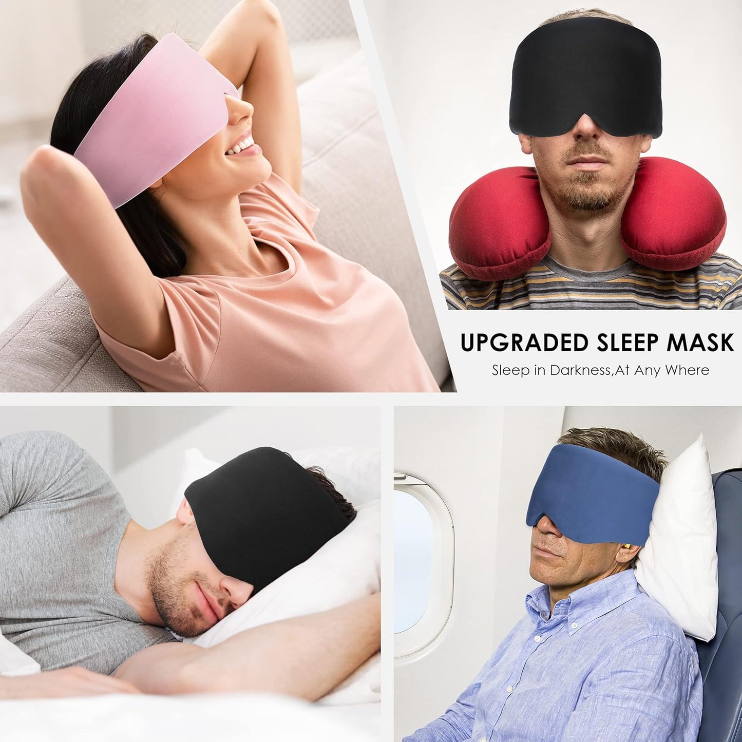 FRESHME Cotton Sleep Mask Blackout - Handmade Eye Mask for Sleeping Eye Shade Cover Sleep Mask for Women Men Girl Soft and Breathable Adjustable Blinder Light Blocking Pink Airplane with Travel Pouch