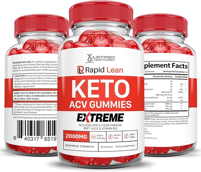 (10 Pack) Rapid Lean Keto ACV Gummies Extreme 2000MG Rapid Lean Keto Gummies Apple Cider Vinegar Formulated with Pomegranate Beet Juice Powder B12 Vegan Non GMO 600 Gummys