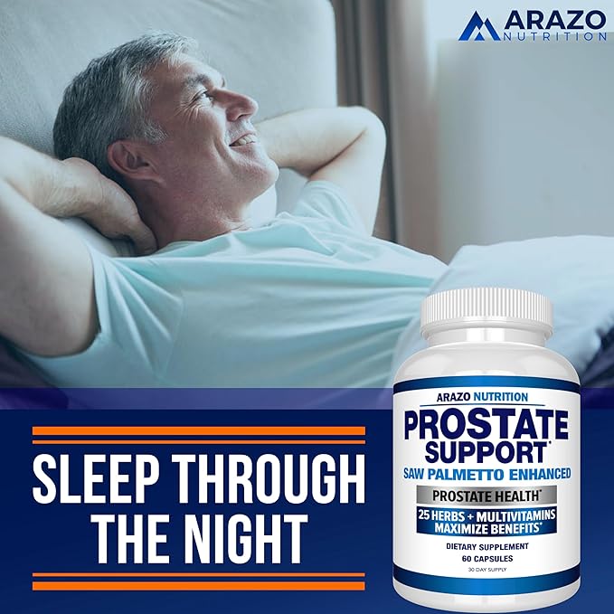 Arazo Nutrition Prostate Supplement - Saw Palmetto + 25 Herbs - Reduce Frequent Urination, Reduce Hair Loss, Support Stamina – Single Homeopathic Herbal Extract Health Supplements - Capsule or Pill