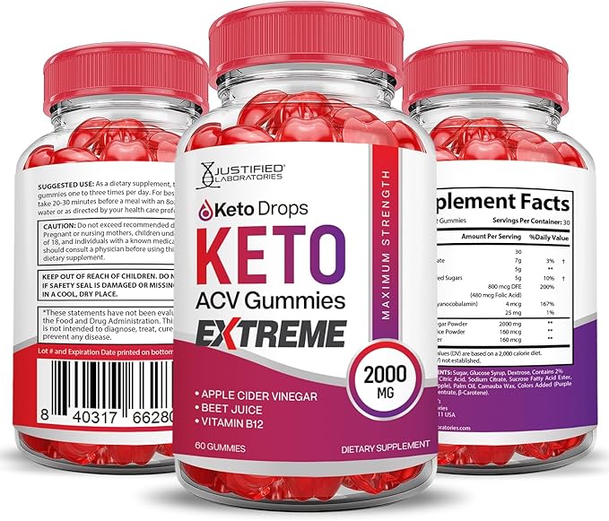 (2 Pack) Keto Drops Keto ACV Gummies Extreme 2000MG Keto Drops Keto Gummies Advanced Formula Apple Cider Vinegar with Pomegranate Beet Juice Powder B12 Vegan Non GMO 120 Gummys
