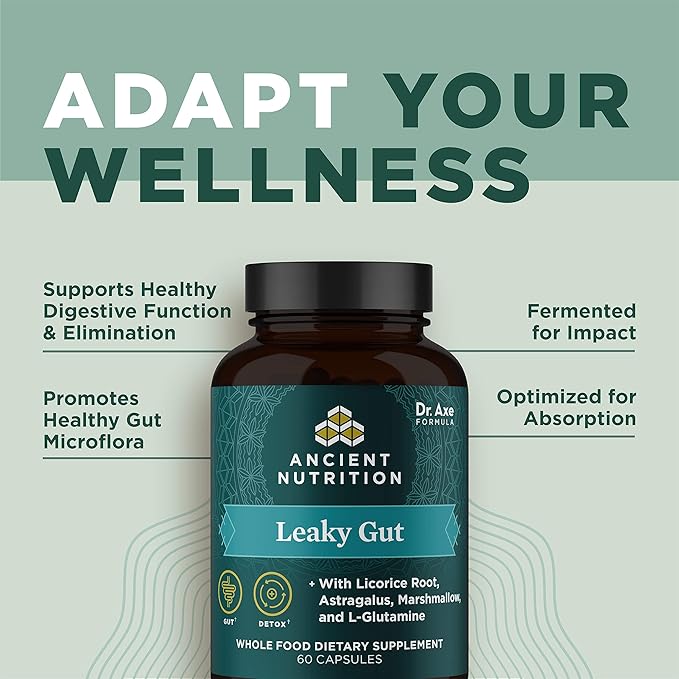 Gut Health Supplement by Ancient Nutrition Leaky Gut Capsules, 60ctFormulated with Licorice Root, Astragalus, Marshmallow, and L-Glutamine, Gluten Free, Paleo and Keto Friendly, 60 Ct