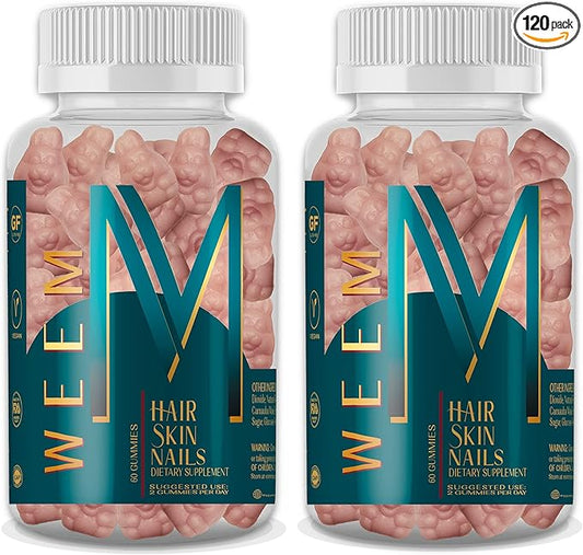 WEEM Hair Skin and Nails Gummies - Supports Healthy Hair - Vegan biotin Vitamins for Women & Men Supports Faster Hair Growth, Stronger Nails, Healthy Skin, Extra Strength (2)