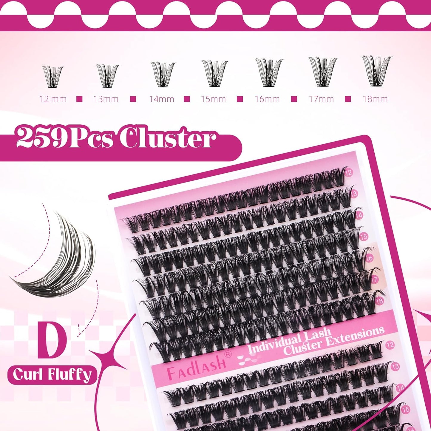 FADLASH Cluster Lashes D Curl Wispy Individual Lashes DIY Eyelash Extension Natural Look Reusable Fluffy Cluster Eyelash Extensions Self Application at Home (60D+80D-0.07D-12-18MIX)