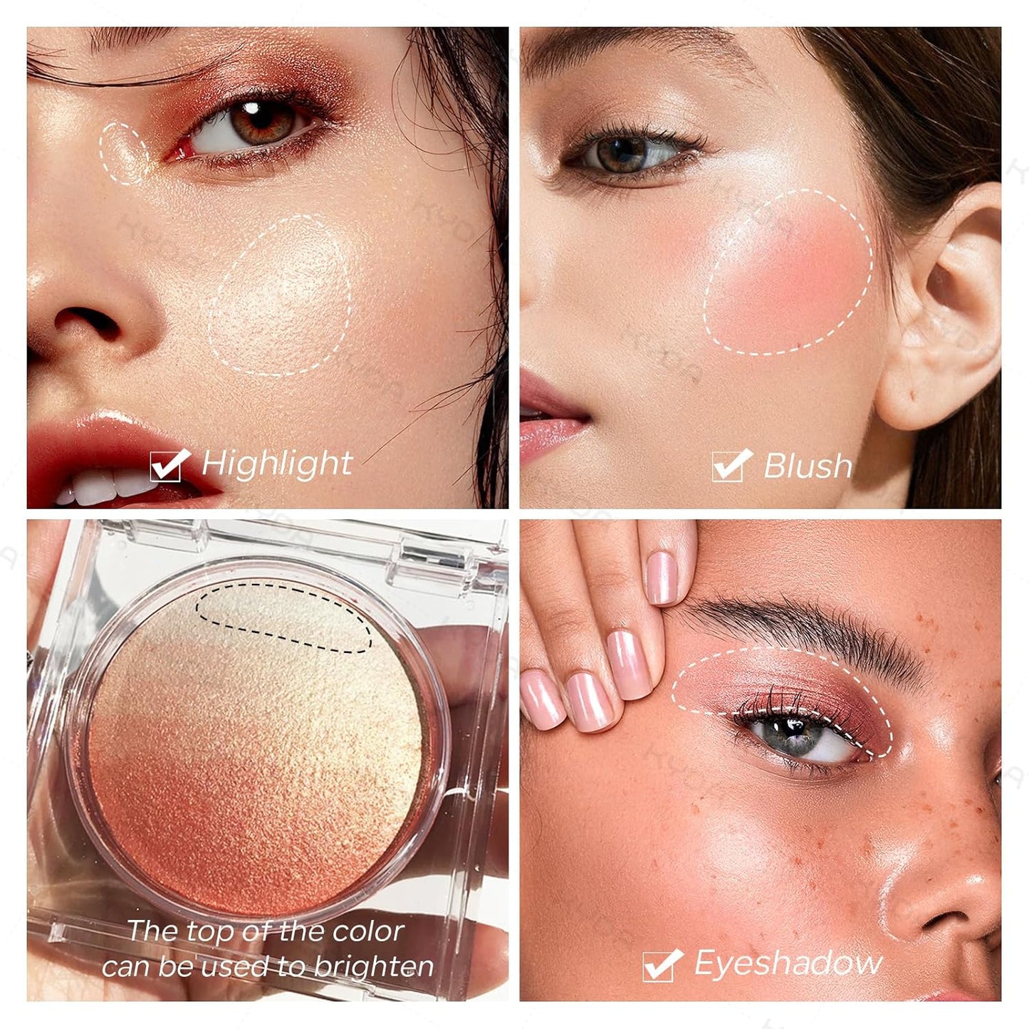 KYDA Baked Blush, Orange Glow Powder for Blush and Highlighter, High Glossy Finish, Lightweight Blendable Shimmer Blusher, Multiuse Baked Powder, 0.53 oz