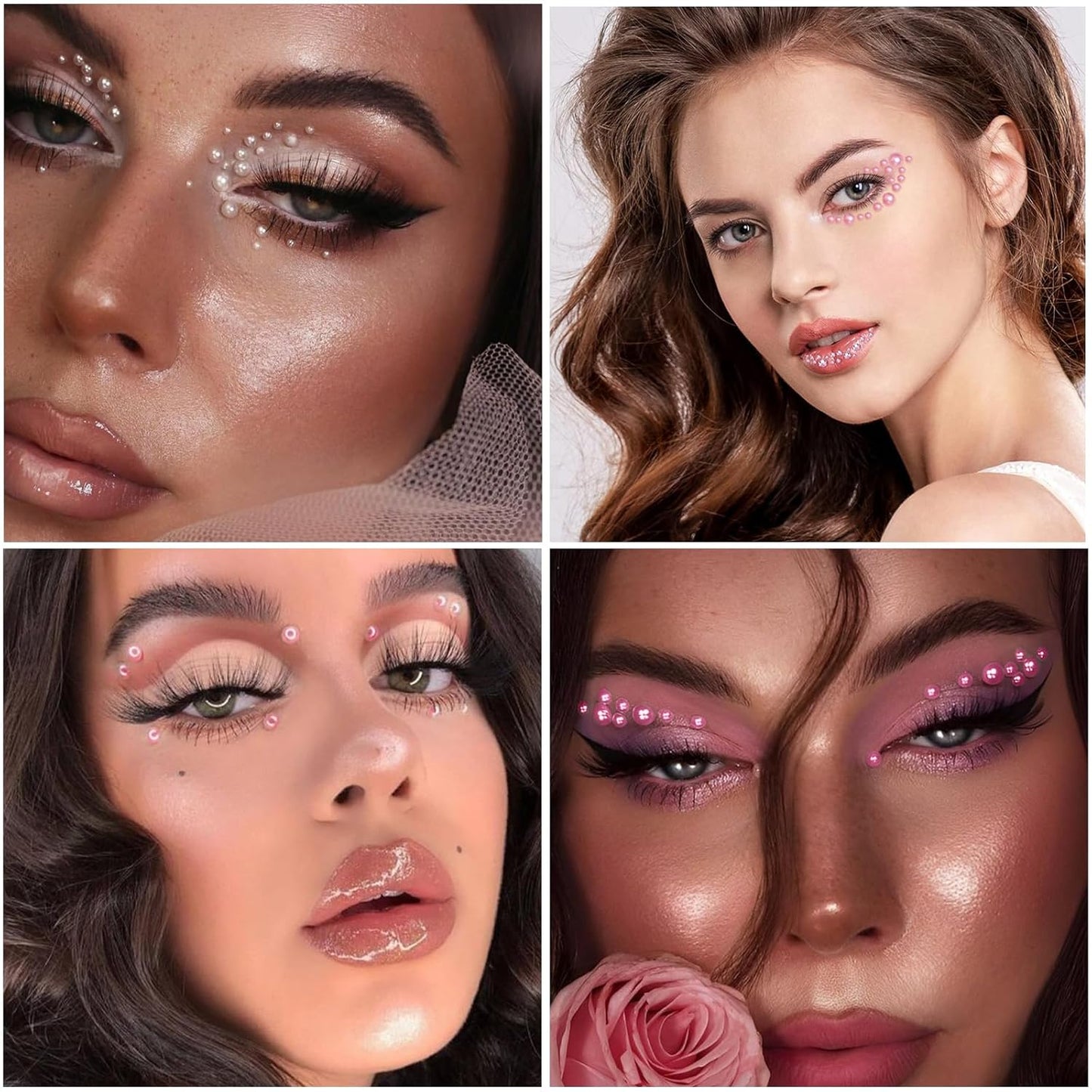 Nail Art Pearls with Glue Gel Flatback Pink Red 4 Colors Nail Charms Pearls Mixed Size 0.03-0.18in Nails Gems Pearl Accessories for Women Nails Design Decoration