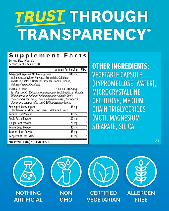 Zenwise Health Digestive Enzymes for Gut Health - Probiotic Multi Enzymes with Prebiotics and Probiotics for Women and Men for Digestive Health and Bloating Relief, Daily Enzymes for Digestion -100 CT