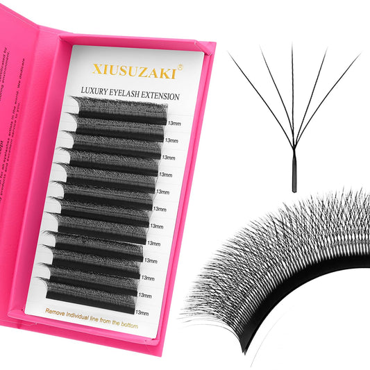 W Lash Extensions Supplies 5D Eyelash Extensions W Shape 0.07mm Thickness D Curl 11mm Premade Fans Easy Fan Lashes Volume Matte Black 12 Rows Crisscross Eye Lashes(W-5D-0.07-D,11mm)