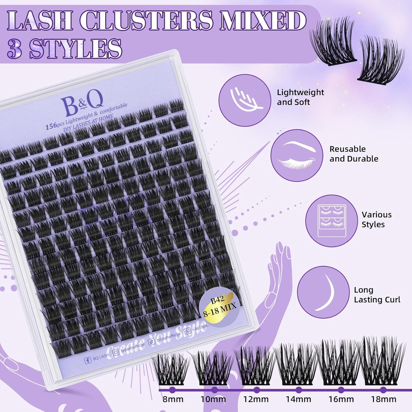 B&Qaugen Lash Clusters B42 DIY Eyelash Extensions(B42,8-18MIX)