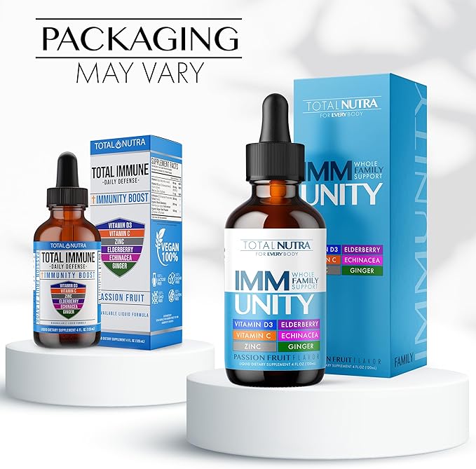 6-in-1 Liquid Multivitamin Supplement | 100% Daily Zinc, Vitamin D3 and Vitamin C Immunity Drops | Elderberry, Echinacea & Ginger Defense Support for Adults & Kids (Passion Fruit, 4oz-4pk)