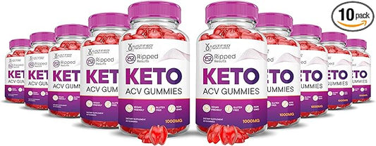 (10 Pack) Ripped Results Keto ACV Gummies Advanced Formula 1000MG Ripped Results Keto Gummies Apple Cider Vinegar Formulated with Pomegranate Beet Juice Powder B12 Vegan Non GMO 600 Gummys