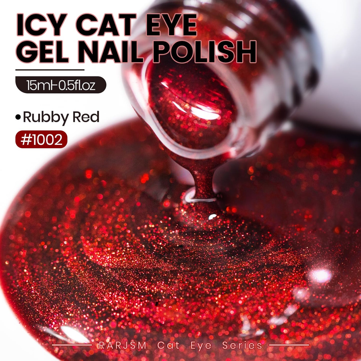 RARJSM Cat Eye Gel Nail Polish Diamond Dark Black Wine Red Cateye Velvet Glitter Gel Polish 15ml Single Bottle with Magnet Stick UV LED Curing Requires Soak Off for Home Salon Christmas Manicure
