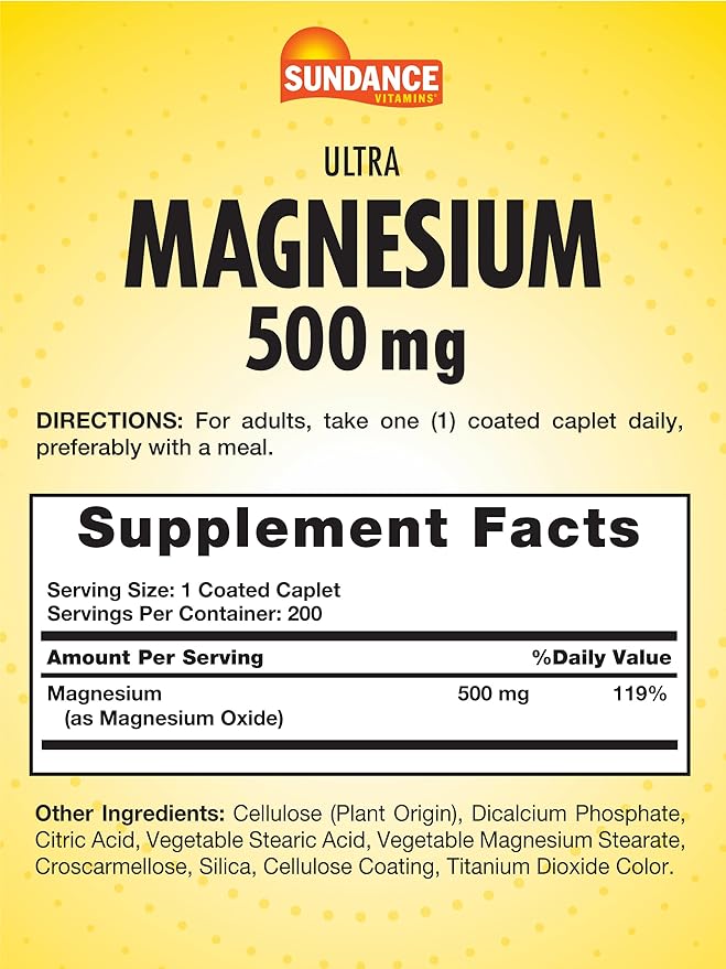 Sundance Magnesium Oxide 500mg | 200 Caplets | Essential Mineral Supplement | Vegetarian, Non-GMO, and Gluten Free Formula