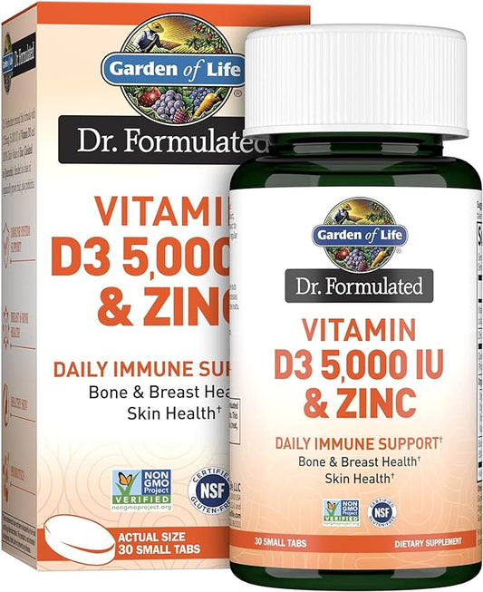 Garden of Life Quercetin Zinc Once Daily Immune Support Supplement with Vitamin D3 for Bone Health, Breast Health & Skin Health, Dr Formulated - Gluten Free, Non GMO, Carbon Neutral – 30 Mini Tabs