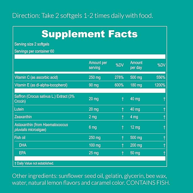 UpNourish AREDS 2+ - Advanced Eye Vitamin Supplement for Macular Health and Dry Eye - Lutein, Zeaxanthin, Saffron, Astaxanthin & DHA - Supports Eye Strain, Pressure, Night Vision - 120 softgels
