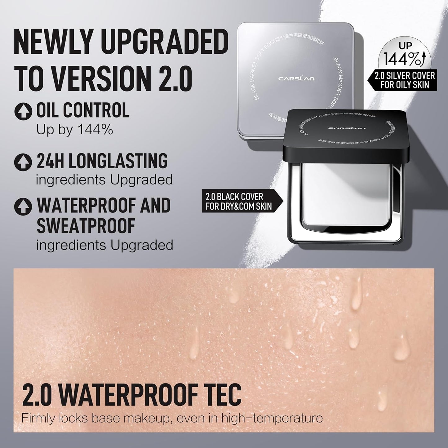 2.0 Black Magnet Soft Focus Powder, Waterproof Translucent Pressed Setting Powder, 24H Longlasting Talc-Free Face Powder, Oil Control Compact Makeup,04 Warm Ivory For Dry&Com Skin, 0.28Oz