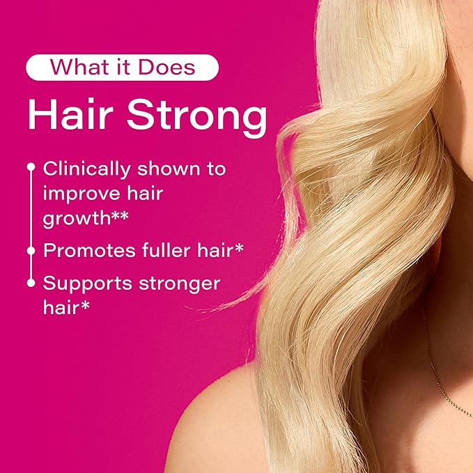 HUM Hair Strong - Hair Growth Vitamins with Biotin, Zinc, and Fo-Ti for Healthy Hair, Skin & Nails - Vegan Hair Supplement for Women | Biotin Supplement, (30 Capsules)