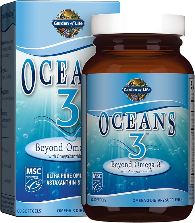 Garden of Life Ultra Pure EPA/DHA Omega 3 Fish Oil - Oceans 3 Beyond Omega 3 Supplement with Antioxidants, 60 Softgels