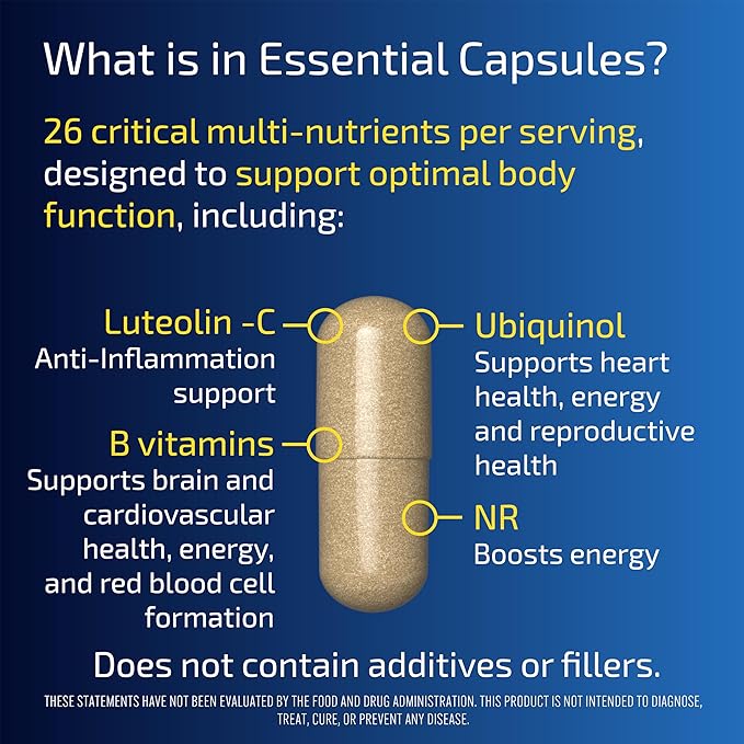Blueprint Bryan Johnson Essential Capsules - Daily Multivitamin/Multimineral for Women and Men - Antioxidant Supplement with Calcium, Vitamin B1, Vitamin D, and Zinc - Vegan and Non GMO (30 Servings)
