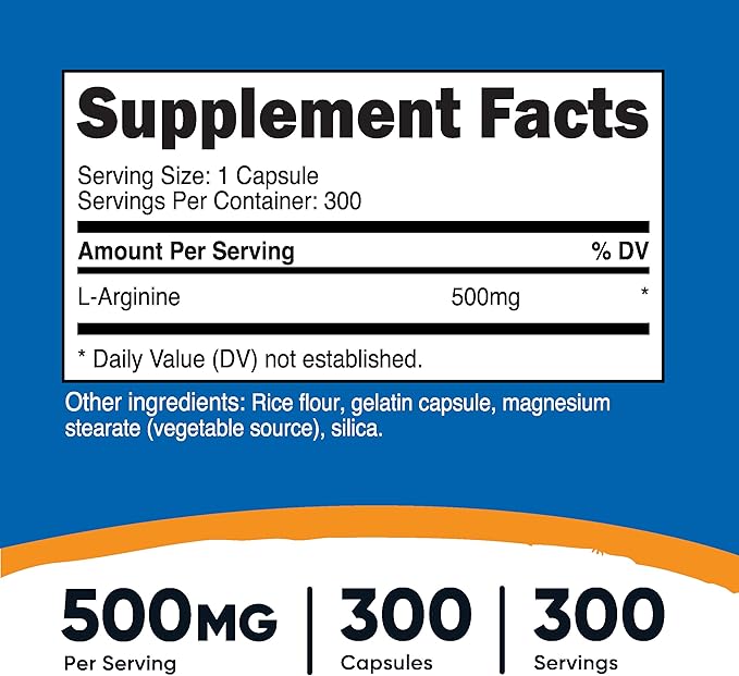 Nutricost L-Arginine 500mg, 300 Capsules - Gluten Free and Non-GMO