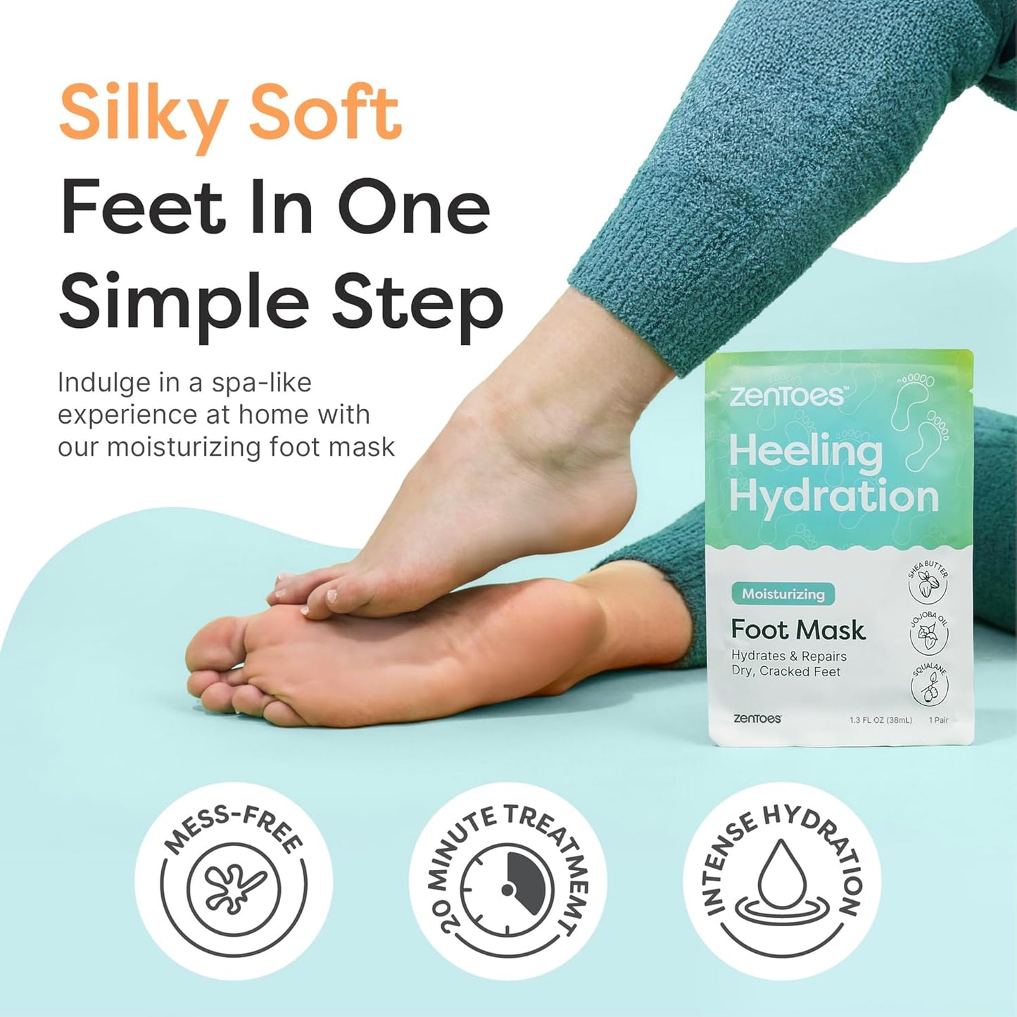 ZenToes Moisturizing Foot Mask for Dry Cracked Feet | Shea Butter, Jojoba Oil & Squalane Infused Hydrating Sheet Masks | Spa Experience At Home | Mess Free Design | Vanilla Citrus Scented, 1 Pair