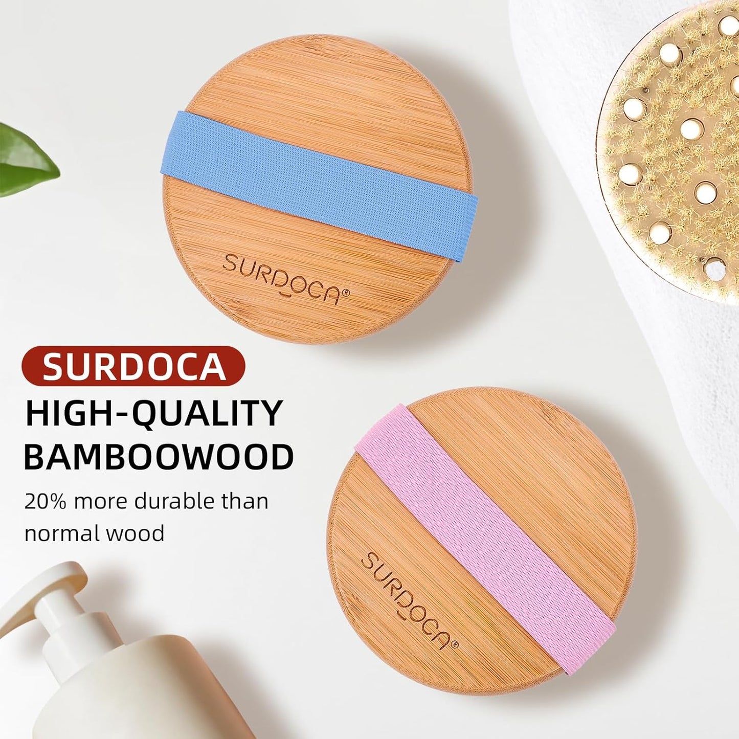 SURDOCA Dry Brushing Body Brush for Lymphatic Drainage, Wet & Dry Body Scrubber, Natural Exfoliating Brush, Pink