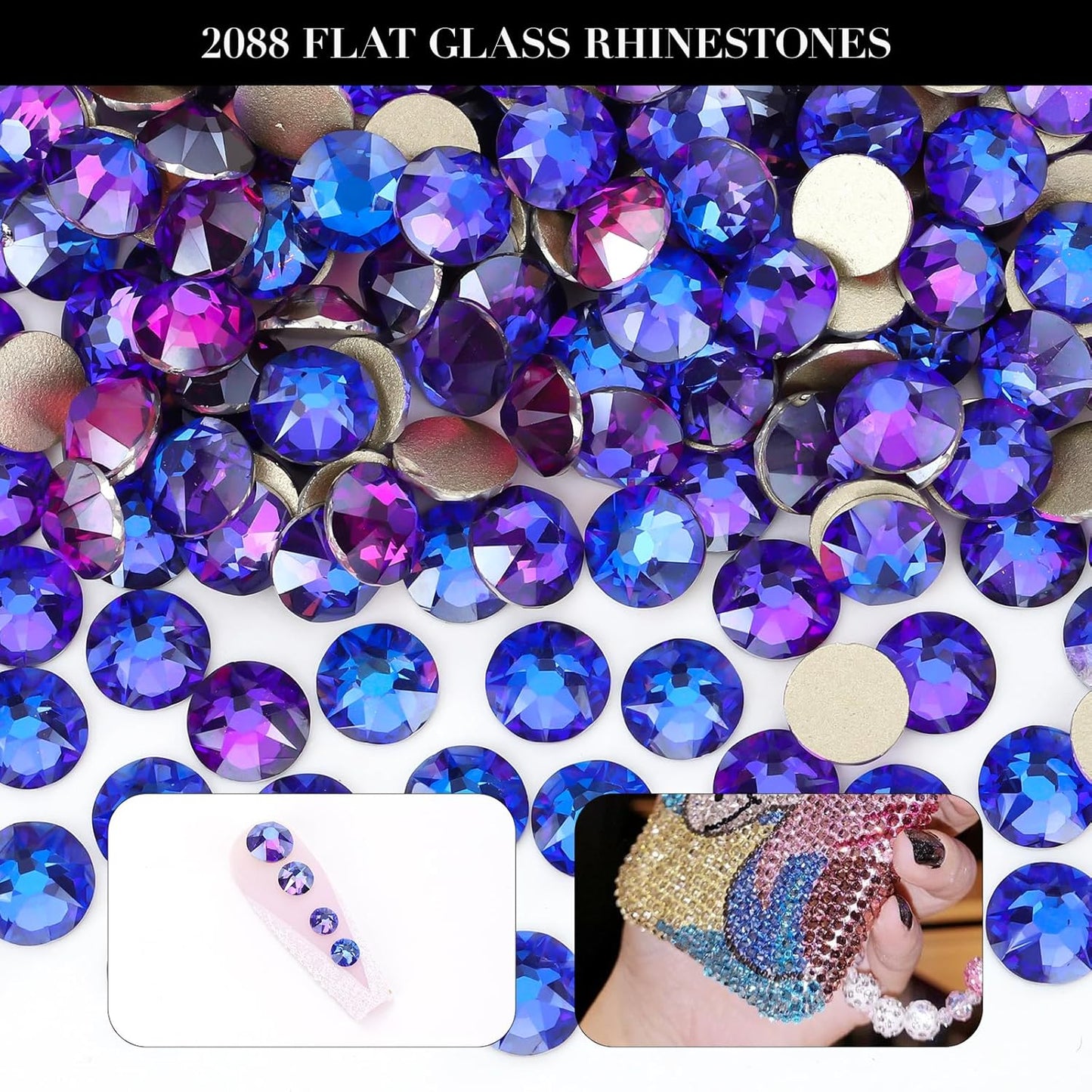 Novani Purple Velvet Rhinestones 288pcs Flat Back Round Rhinestone Style 2088 Sparkly Crystal Gemstones for Nail Art and Crafting SS30,6.4-6.6mm