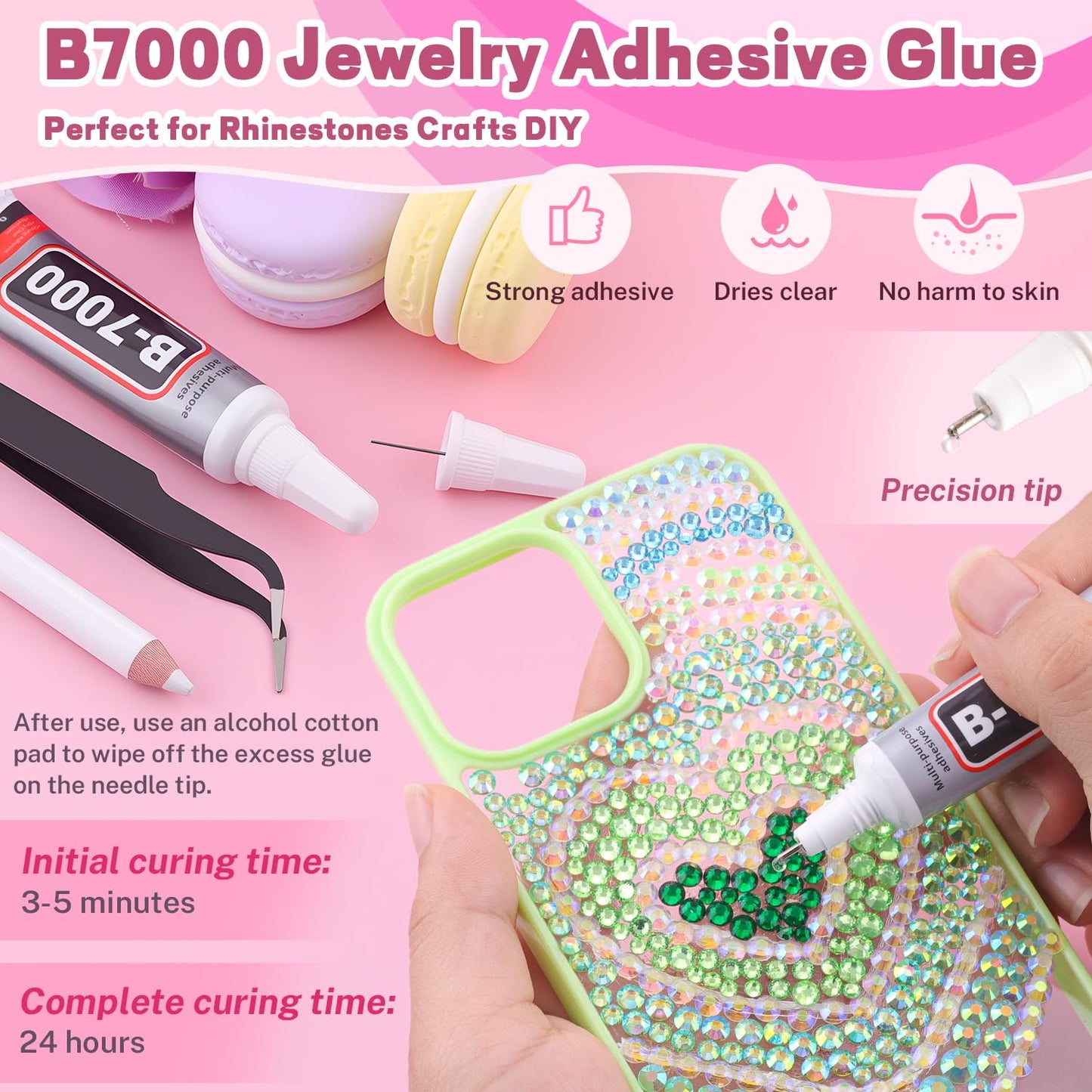 20000Pcs Green Rhinestones for Bedazzling with 1Pcs B7000 Jewelry Glue, Resin Rhinestones for Crafting Crafts DIY, Bedazzler Kit Gems for Clothing Shoes Tumblers Nail Art Assorted Size 3/4/5/6mm