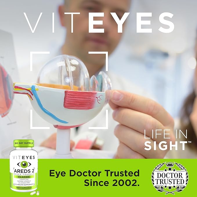 Viteyes AREDS 2 Eye Vitamins, Classic Macular Support, Allergen Free Capsules, with Natural Vitamin E, Vitamin C, Zinc, Copper, Lutein & Zeaxanthin, Eye Doctor Trusted, Manufactured in The USA, 180 Ct