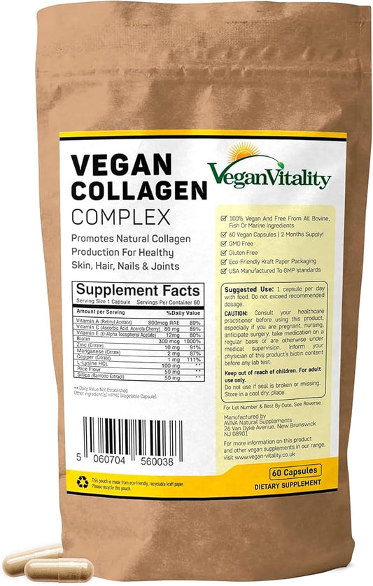 Vegan Collagen Supplements with Biotin for Hair, Skin, Nails & Joints - 2 Months Supply. Cruelty Free Plant Based Collagen Vegan, Vegetarian Collagen Booster Pills for Women and Men